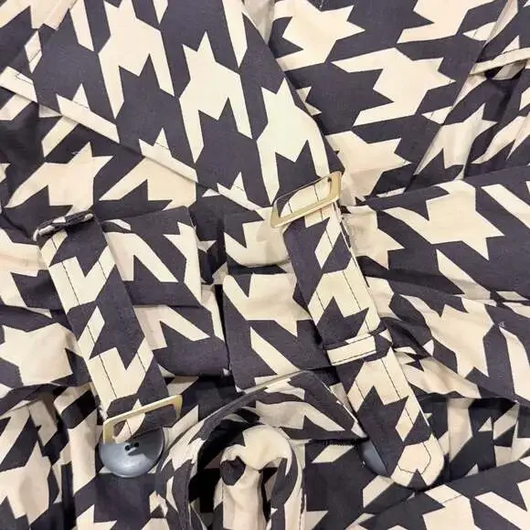 Women’s Vertigo Paris Tan and Brown Houndstooth Belted Trench Coat Sz xs - Picture 3 of 6